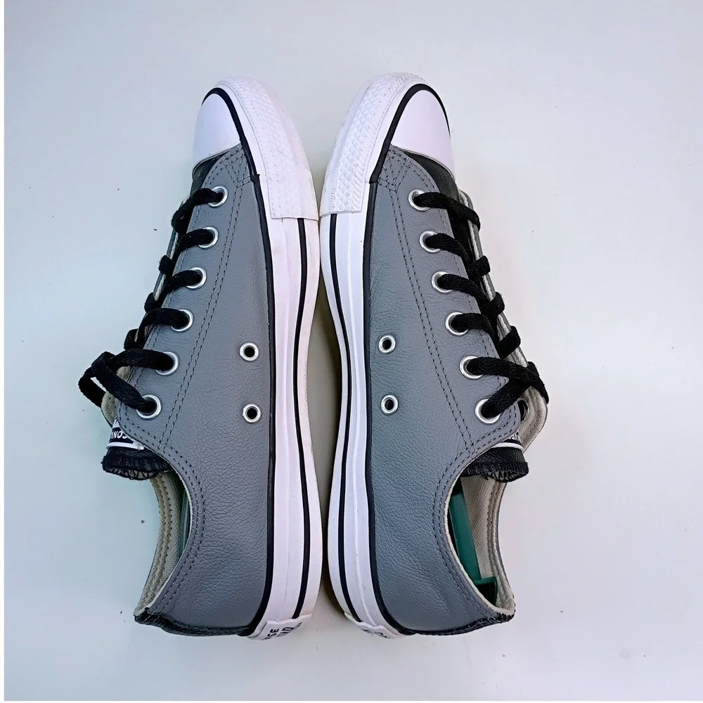 Converse Chuck Taylor All Star Low Top Grey Black Leather‎ Sneakers Womens 8.5